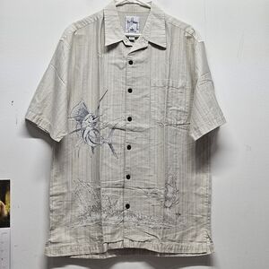 Guy Harvey by Aftco Bluewater Button Shirt Size L Sailfish Marlin Graphic Pocket